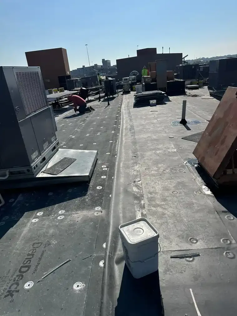 Wind damaged commercial roof